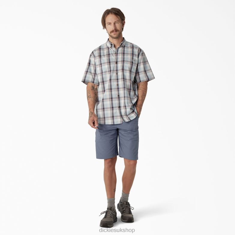 Short Sleeve Woven Shirt Men Dickies Clear Blue High Plains Plaid (A2T) 88T84624 Work Apparel