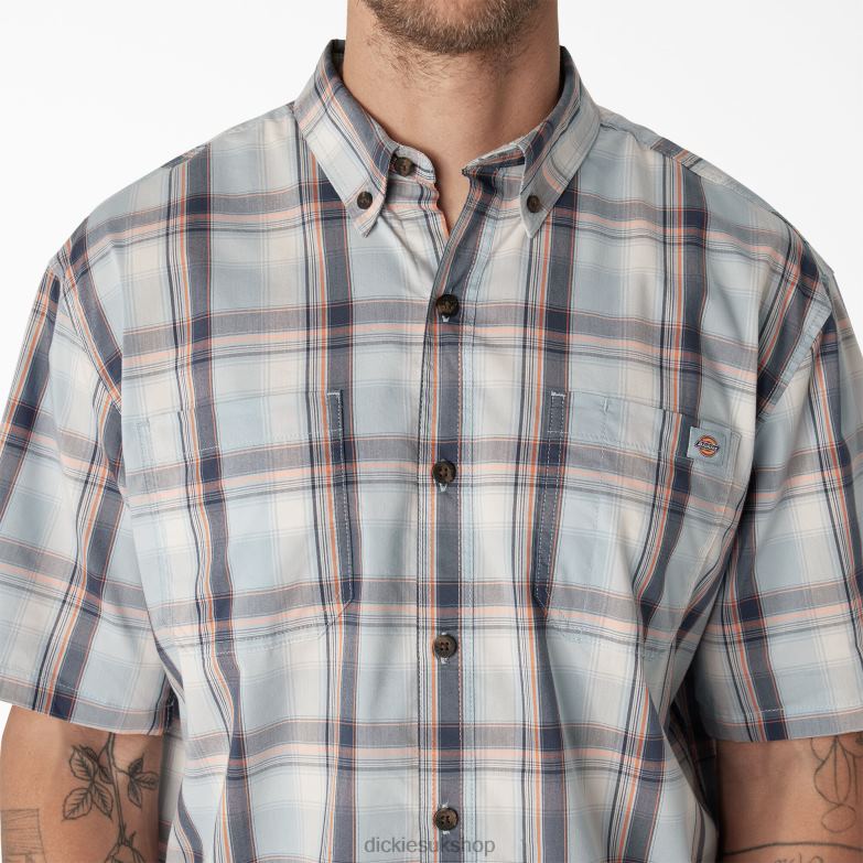 Short Sleeve Woven Shirt Men Dickies Clear Blue High Plains Plaid (A2T) 88T84624 Work Apparel