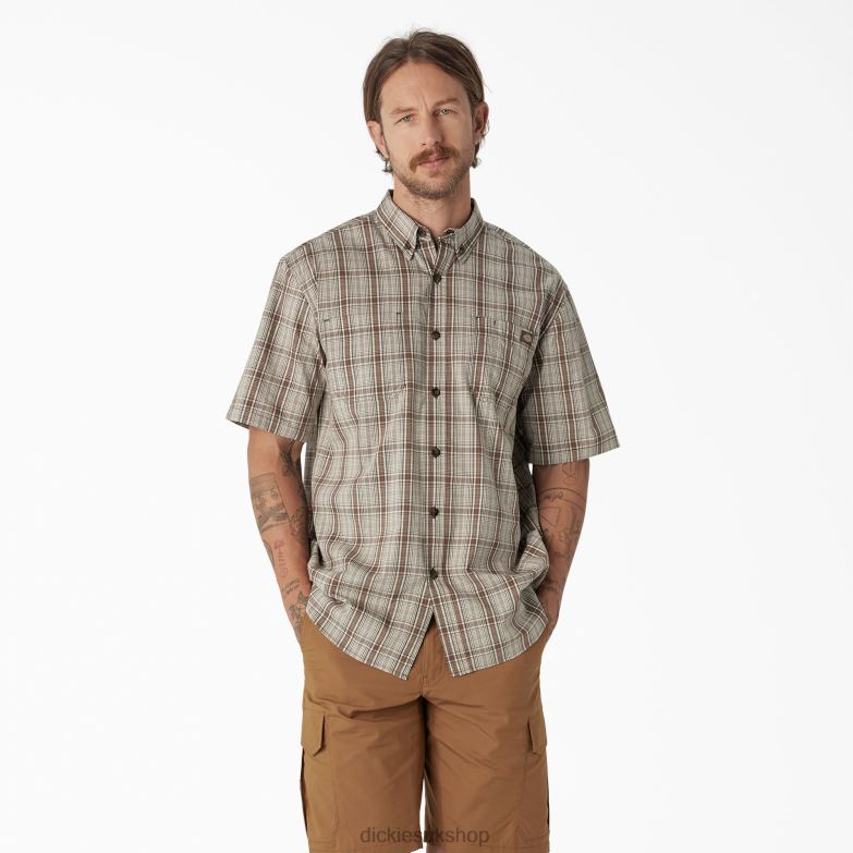 Short Sleeve Woven Shirt Men Dickies Moss Backland Prairie Plaid (C1G) 88T84626 Work Apparel