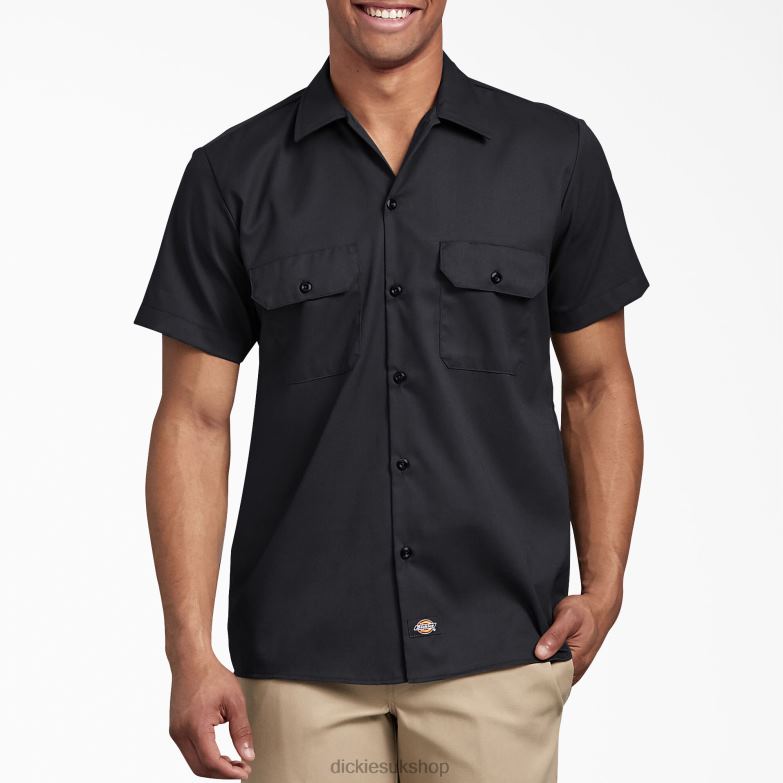 Slim Fit Short Sleeve Work Shirt Men Dickies Black (BK) 88T84627 Work Apparel
