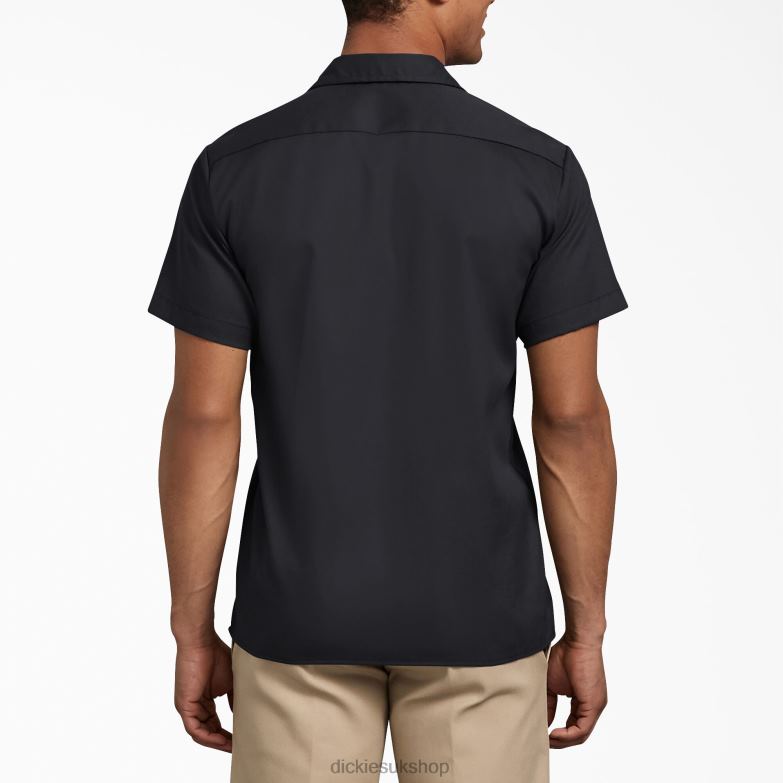 Slim Fit Short Sleeve Work Shirt Men Dickies Black (BK) 88T84627 Work Apparel