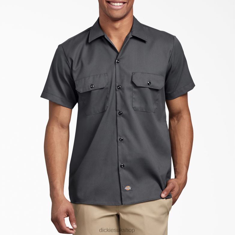 Slim Fit Short Sleeve Work Shirt Men Dickies Charcoal Gray (CH) 88T84628 Work Apparel