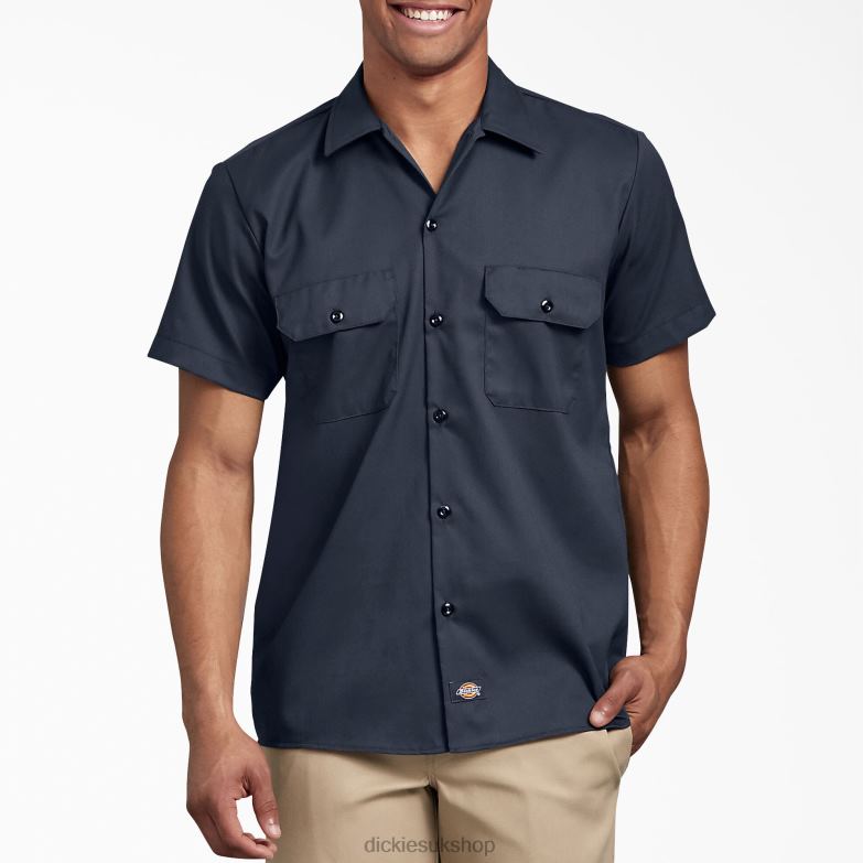 Slim Fit Short Sleeve Work Shirt Men Dickies Dark Navy (DN) 88T84629 Work Apparel