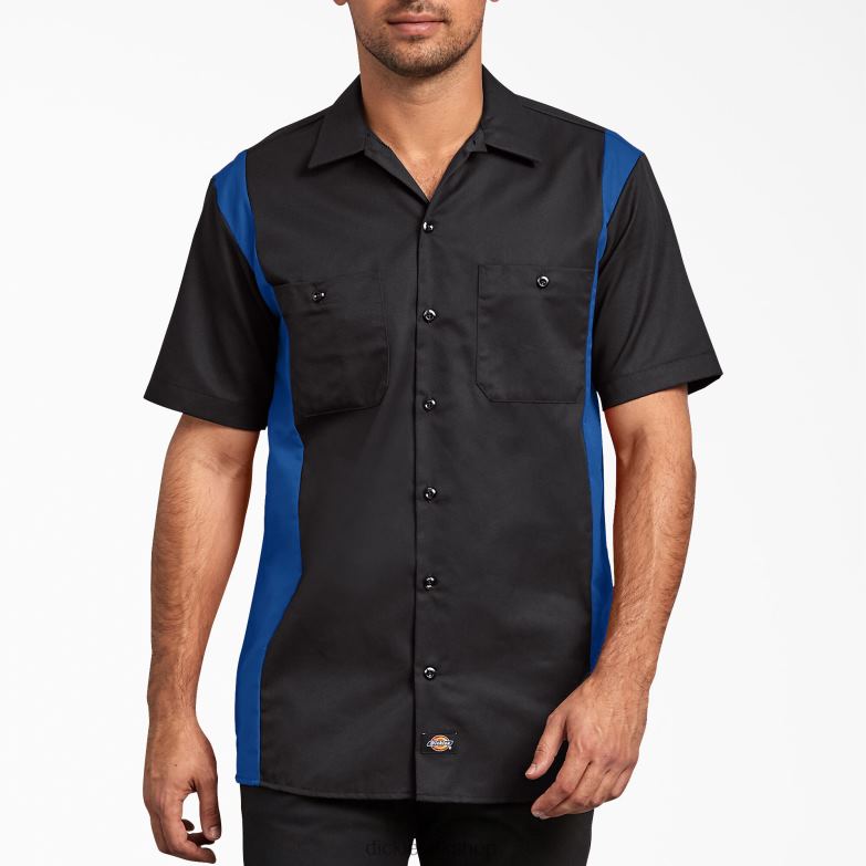 Two-Tone Short Sleeve Work Shirt Men Dickies Black Blue Tone (BKRB) 88T84659 Work Apparel