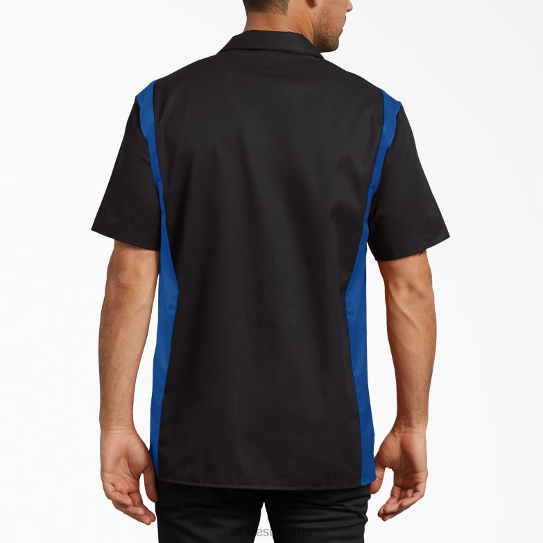 Two-Tone Short Sleeve Work Shirt Men Dickies Black Blue Tone (BKRB) 88T84659 Work Apparel
