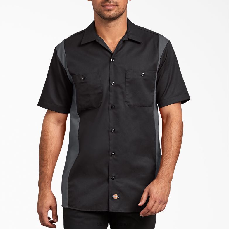 Two-Tone Short Sleeve Work Shirt Men Dickies Black Dark Gray Tone (BKCH) 88T84657 Work Apparel