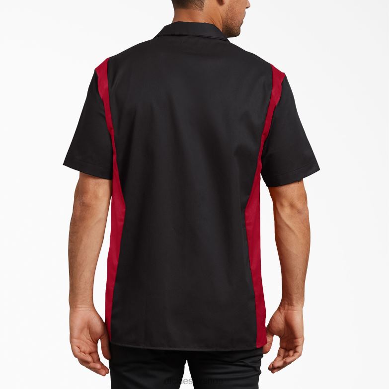 Two-Tone Short Sleeve Work Shirt Men Dickies Black Red Tone (BKER) 88T84658 Work Apparel